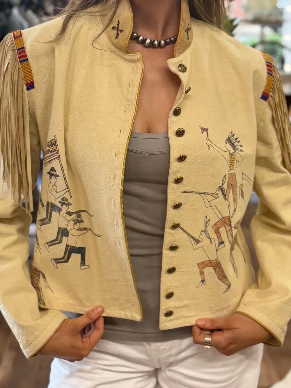 Double D Ranch Vintage style Fringed, native design, Western Jacket - Picture 3 of 7
